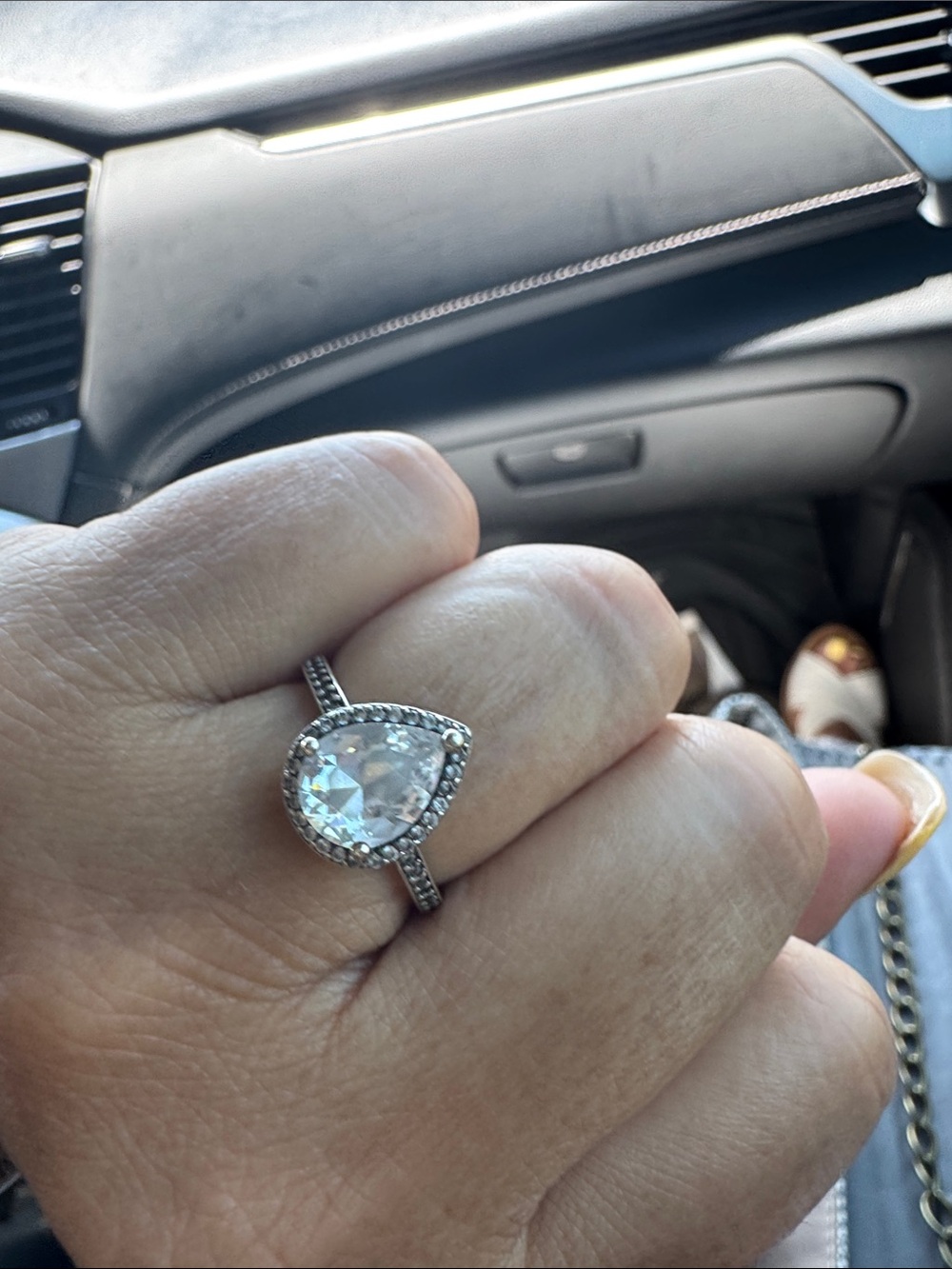 Pear-Shaped Halo Solitaire Ring in Silver with Clear Center Stone